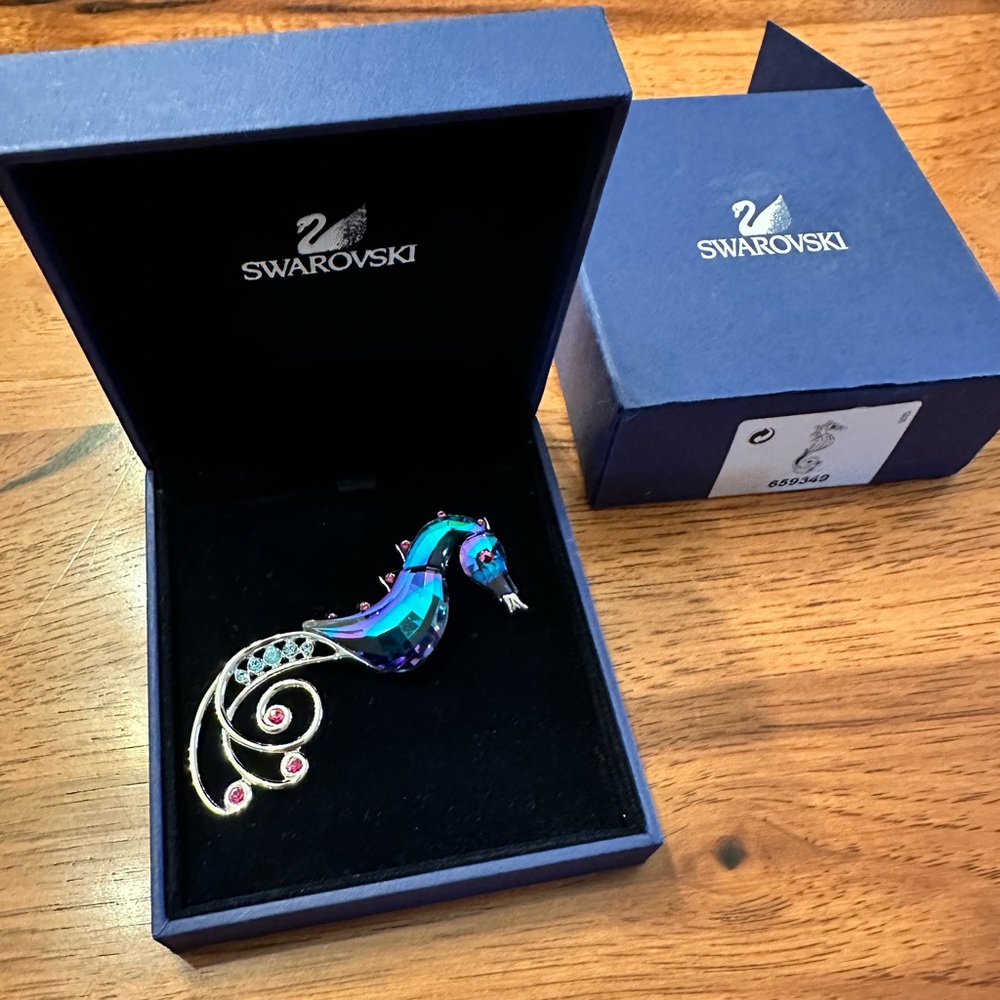 Swarovski Iridescent Blue and Silver Brooch